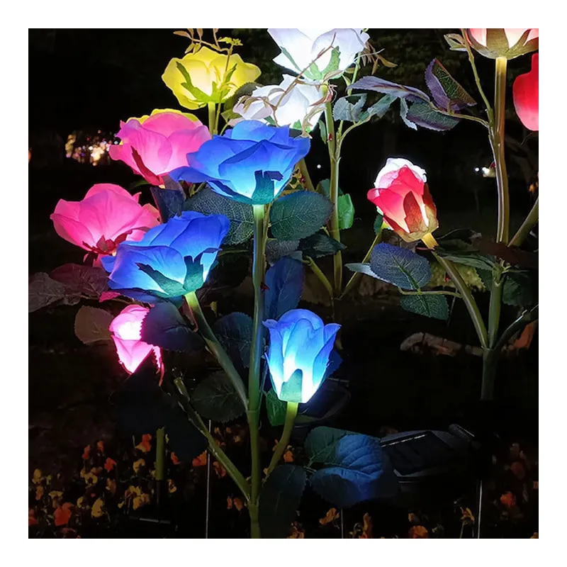 Set 2 Lămpi Solare de Grădină, Trandafiri Artificiali, 71 cm, Albastru
