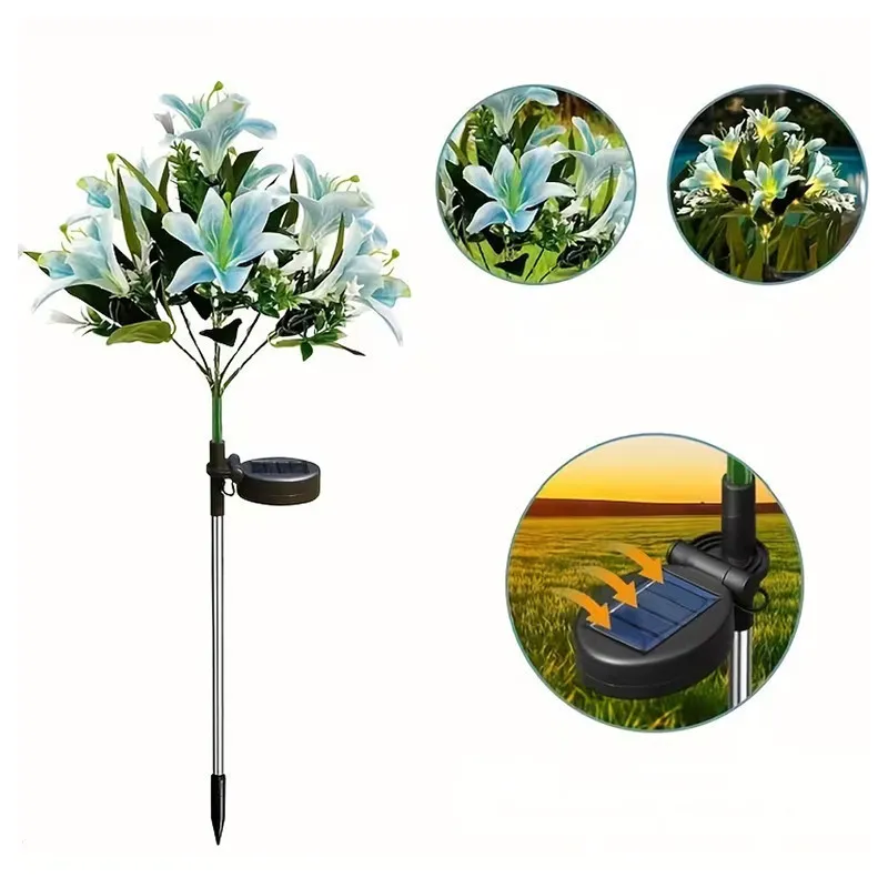 Set 2 Lămpi Solare Crini Albaștri 70cm IP65 Chic Mania