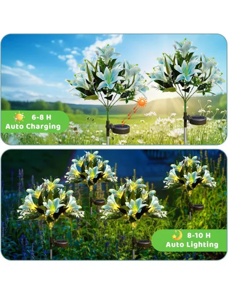 Set 2 Lămpi Solare Crini Albaștri 70cm IP65 Chic Mania