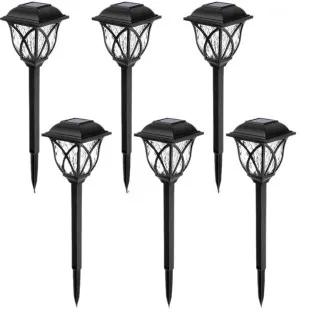 Pahet 6 Lampi Solare LED, tip felinar negru, culoare ALB
