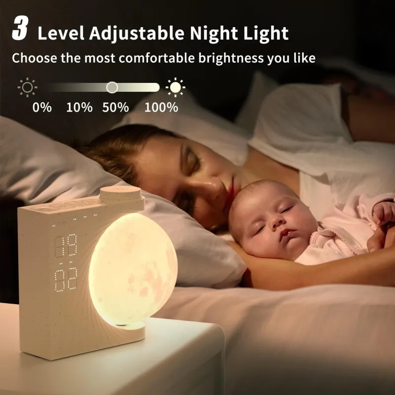 Ceas desteptator cu simulare a rasaritului, 2 alarme, 8 culori de atmosfera, 3 niveluri de luminozitate, lampa de noapte