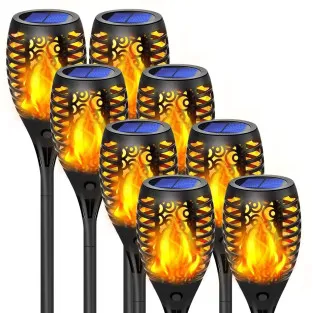 Set 8 x Lampa solara tip torta cu efect flacara falsa, marime medie, 61 cm, IP65, rezistente la intemperii