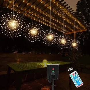 Set 5 jerbe luminoase solare , 5x 100 LED fir cupru, telecomanda ,culoare alb cald