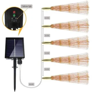 Set 5 jerbe luminoase solare , 5x 100 LED fir cupru, telecomanda ,culoare alb cald 2