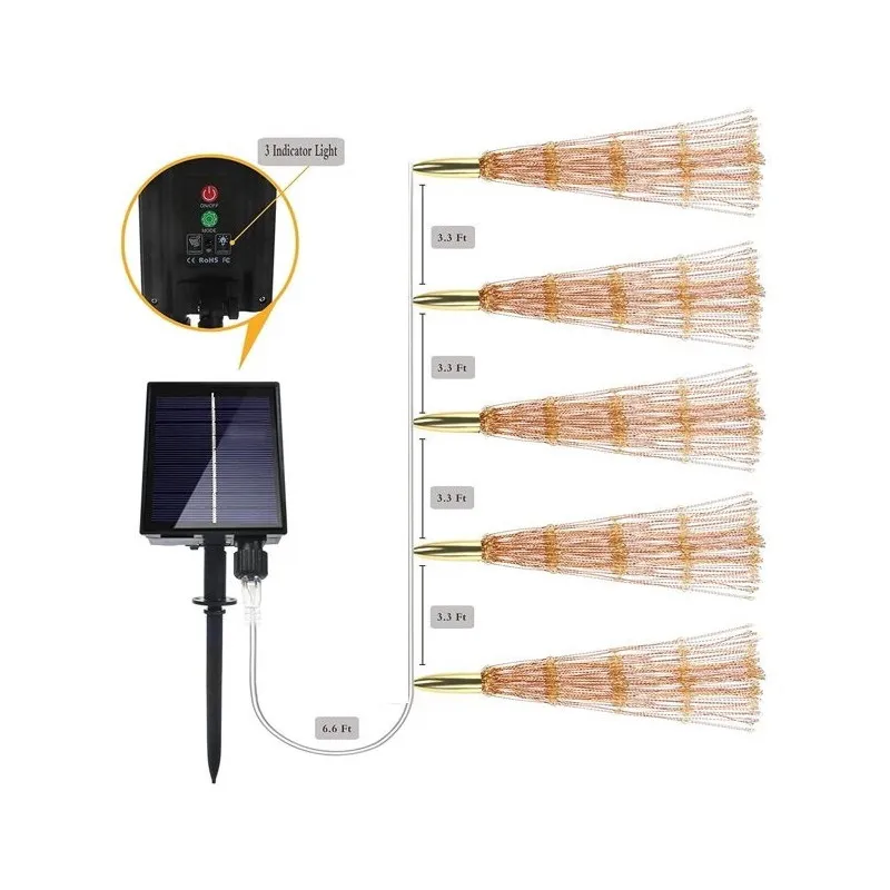 Set 5 jerbe luminoase solare , 5x 100 LED fir cupru, telecomanda ,culoare alb cald