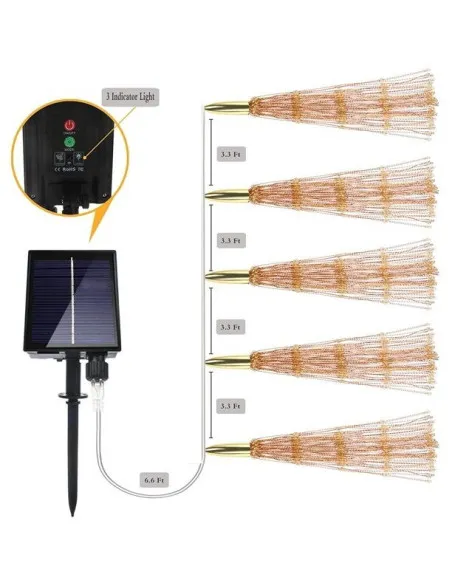 Set 5 jerbe luminoase solare , 5x 100 LED fir cupru, telecomanda ,culoare alb cald
