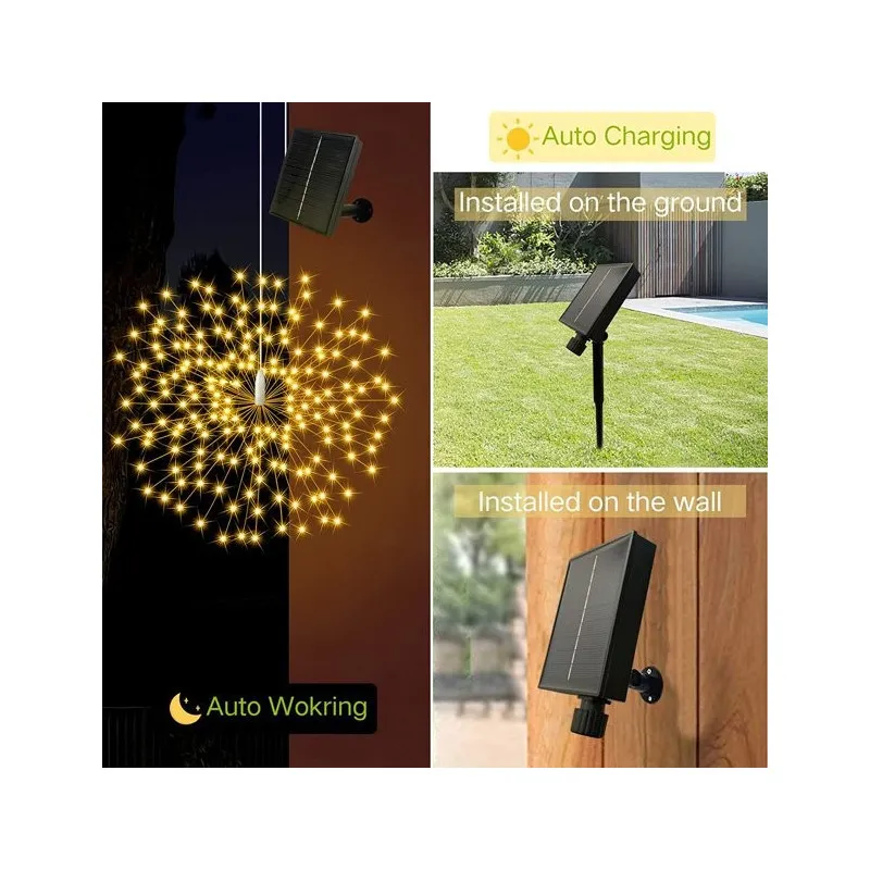 Set 5 jerbe luminoase solare , 5x 100 LED fir cupru, telecomanda ,culoare alb cald