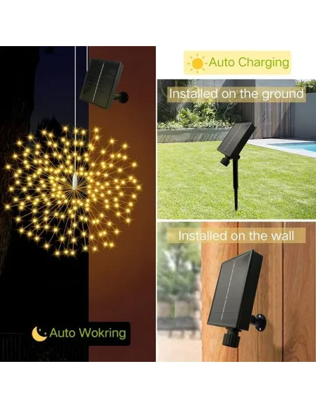 Set 5 jerbe luminoase solare , 5x 100 LED fir cupru, telecomanda ,culoare alb cald