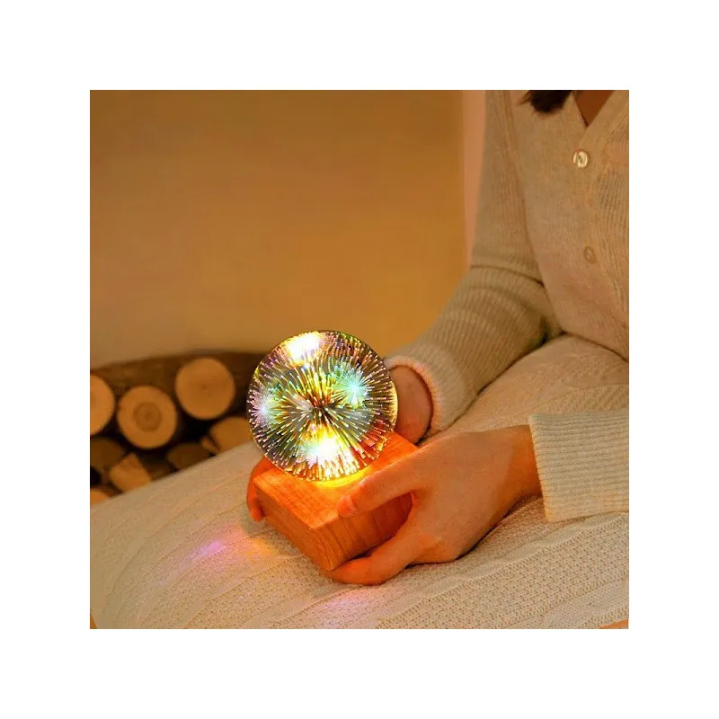Lampa decorativa de masa, glob cu lumina foc de