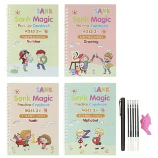 Set 4 Caiete Magice de Lucru cu Stilou Sank Magic, Rechizite Școlare, 19x13 cm