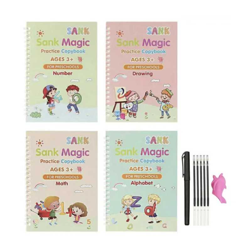 Set 4 Caiete Magice de Lucru cu Stilou Sank Magic, Rechizite Școlare, 19x13 cm