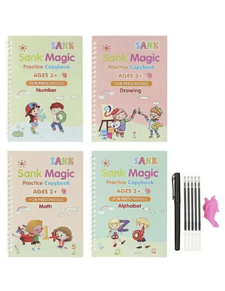 Set 4 Caiete Magice de Lucru cu Stilou Sank Magic, Rechizite Școlare, 19x13 cm