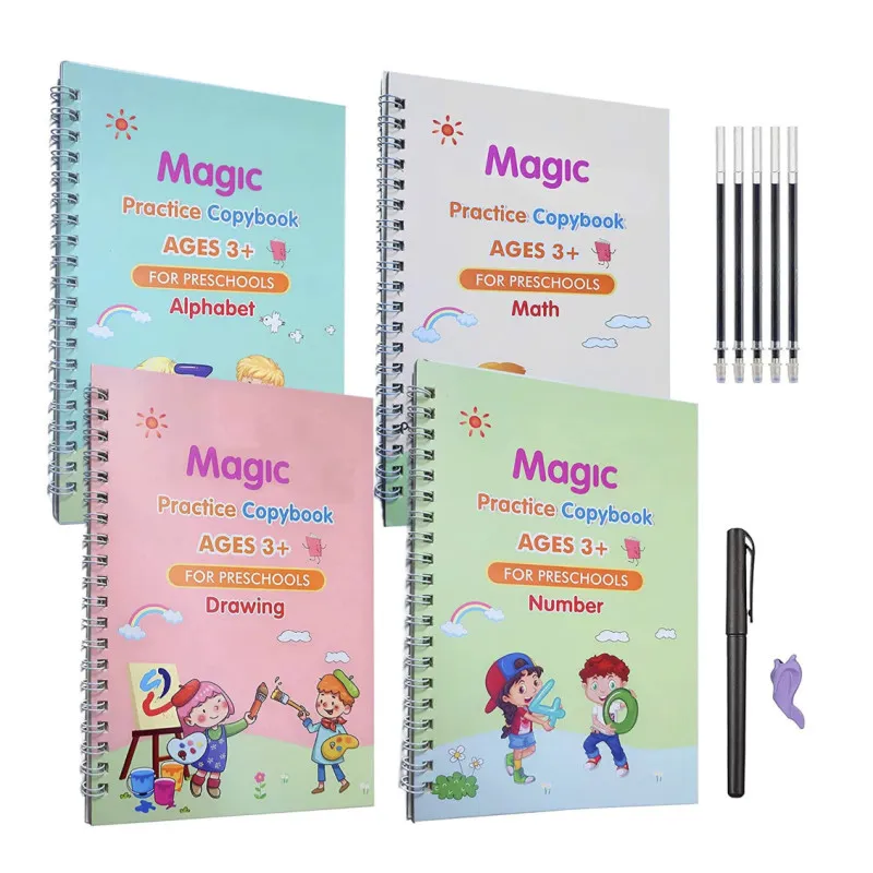 Set 4 Caiete Magice de Lucru cu Stilou Sank Magic, Rechizite Școlare, 19x13 cm