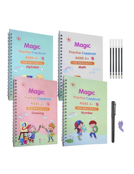 Set 4 Caiete Magice de Lucru cu Stilou Sank Magic, Rechizite Școlare, 19x13 cm