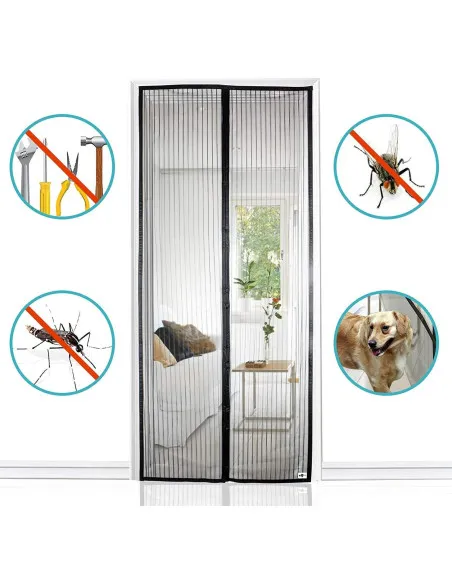 Set 3 Perdele Magnetice Antiinsecte, 210x100 cm, Închidere Automată, Montaj fără Scule