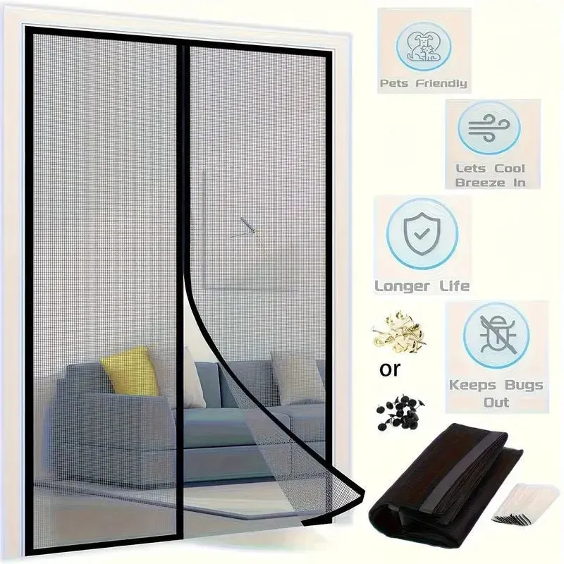 Set 3 Perdele Magnetice Antiinsecte, 210x100 cm, Închidere Automată, Montaj fără Scule