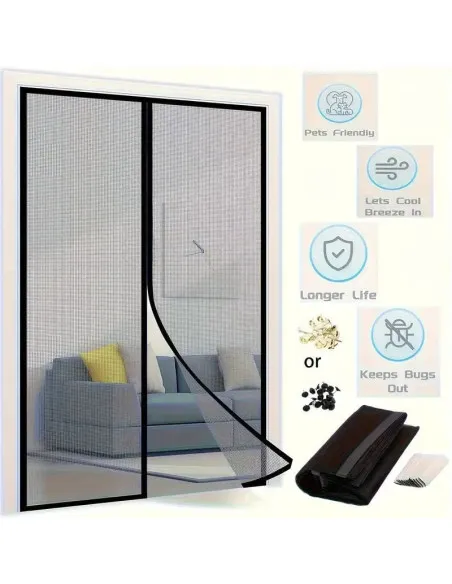 Set 3 Perdele Magnetice Antiinsecte, 210x100 cm, Închidere Automată, Montaj fără Scule