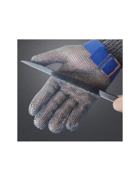 Mănușă Protecție Anti-Tăiere din Plasă Oțel Inoxidabil, 5 Degete, Căptușeală Bumbac, Curea Fixare