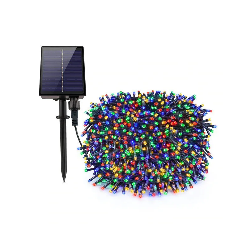 Instalație Solară 100 m, 1000 LED-uri, Panou Solar 1200 mAh, 8 Jocuri de Lumini