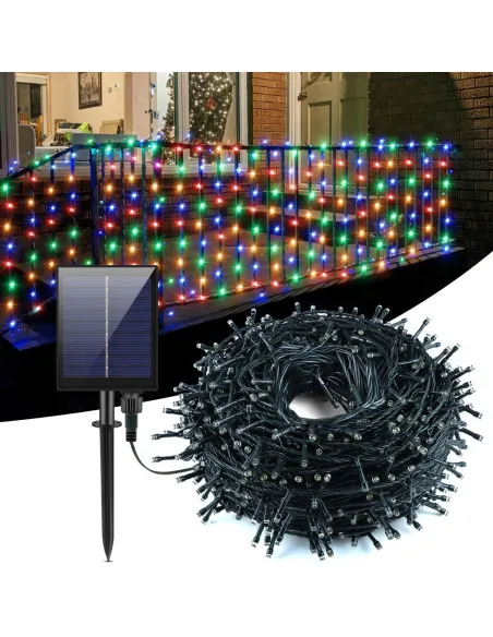 Instalație Solară 100 m, 1000 LED-uri, Panou Solar 1200 mAh, 8 Jocuri de Lumini