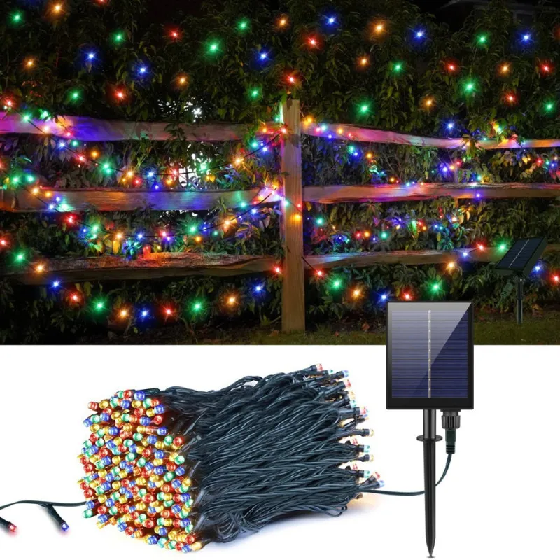 Instalație Solară 100 m, 1000 LED-uri, Panou Solar 1200 mAh, 8 Jocuri de Lumini