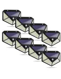 Set 8 Lămpi Solare de Perete, 100 LED, 600LM, Senzor de Mișcare PIR 270°, IP65
