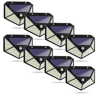 Set 8 Lămpi Solare de Perete, 100 LED, 600LM, Senzor de Mișcare PIR 270°, IP65