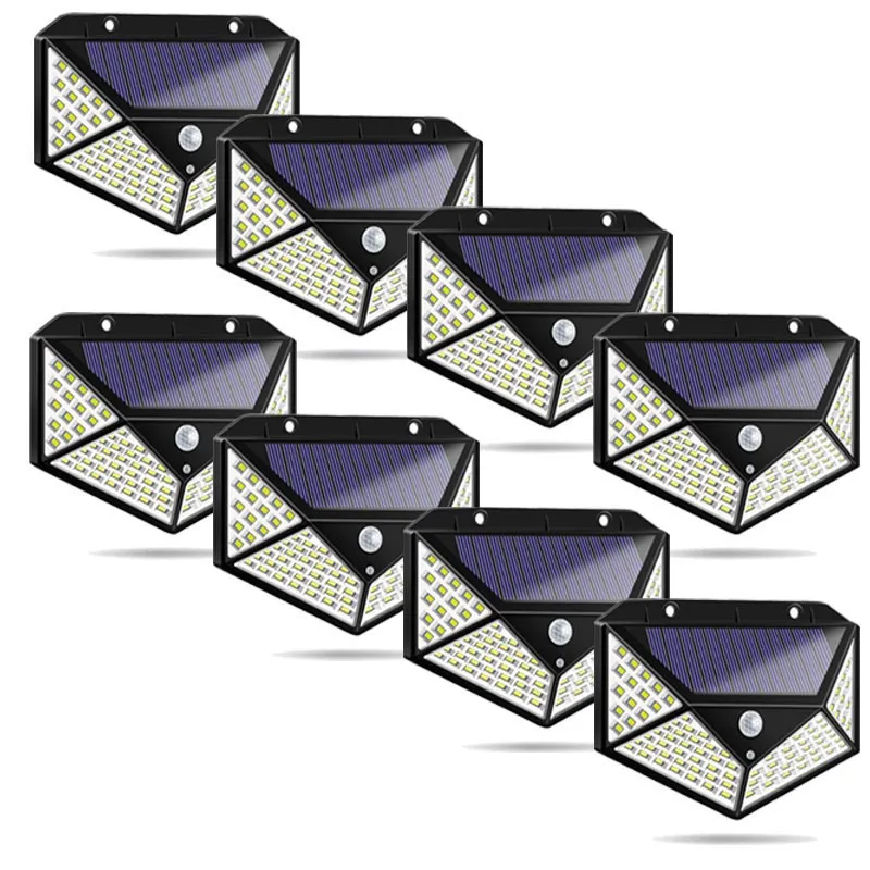 Set 8 Lămpi Solare de Perete, 100 LED, 600LM, Senzor de Mișcare PIR 270°, IP65