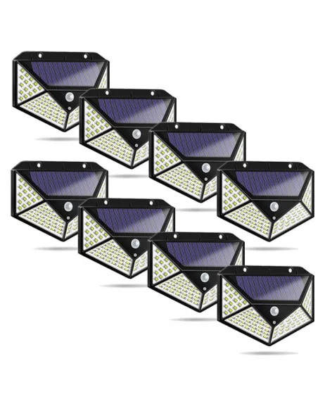 Set 8 Lămpi Solare de Perete, 100 LED, 600LM, Senzor de Mișcare PIR 270°, IP65
