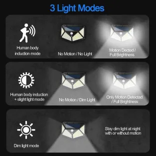 Set 8 Lămpi Solare de Perete, 100 LED, 600LM, Senzor de Mișcare PIR 270°, IP65 2