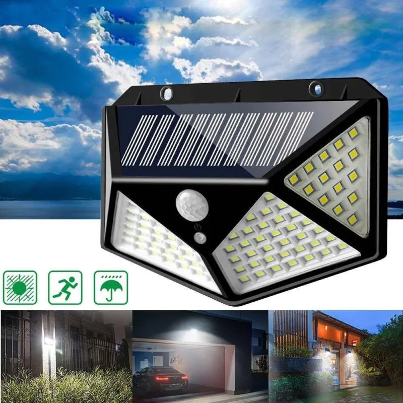 Set 8 Lămpi Solare de Perete, 100 LED, 600LM, Senzor de Mișcare PIR 270°, IP65