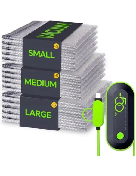 Vacbird Vacuum Storage Bags, 15 Pack Reusable Space Saver Bags with Electric Air Pump, Double Zip and Airtight Valve for Travel 