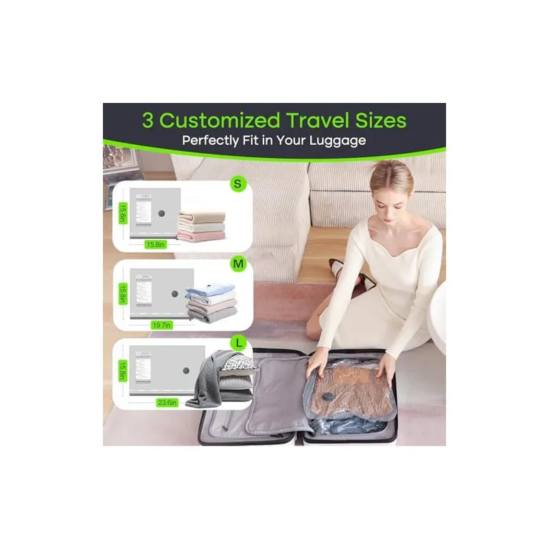 Vacbird Vacuum Storage Bags, 15 Pack Reusable Space Saver Bags with Electric Air Pump, Double Zip and Airtight Valve for Travel 