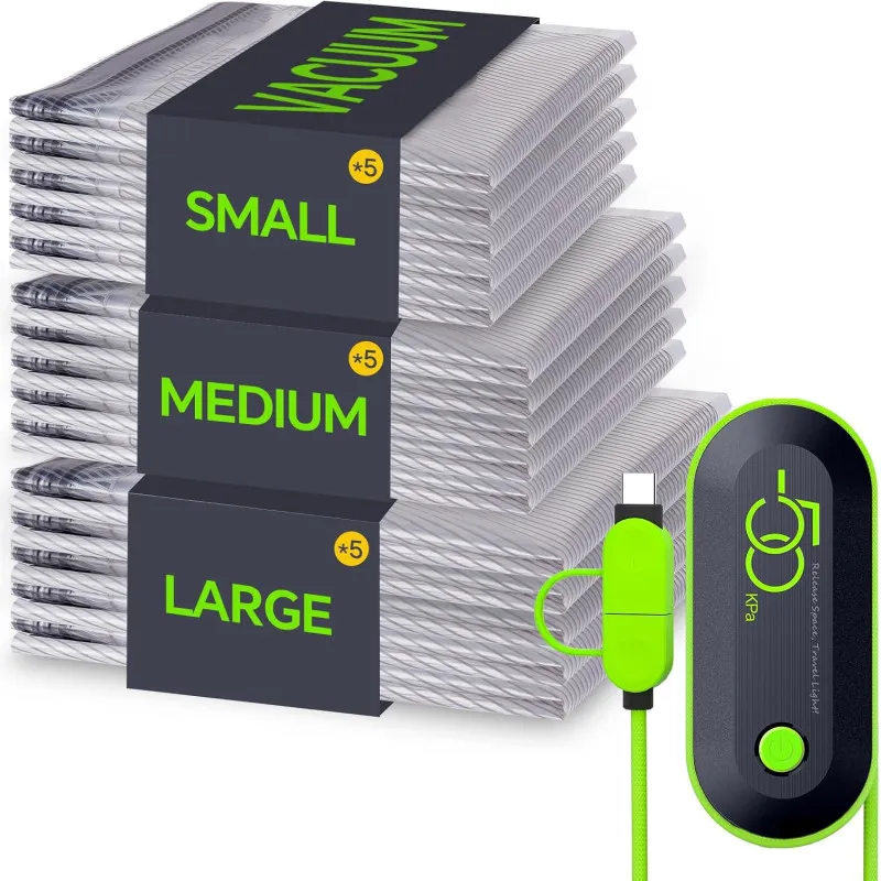 Vacbird Vacuum Storage Bags, 15 Pack Reusable Space Saver Bags with Electric Air Pump, Double Zip and Airtight Valve for Travel 