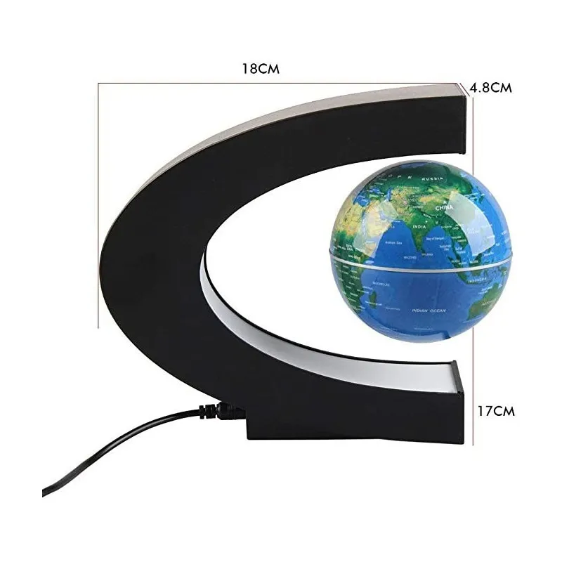 Glob anti-gravitațional plutitor magnetic Harta lumii cu lumină LED