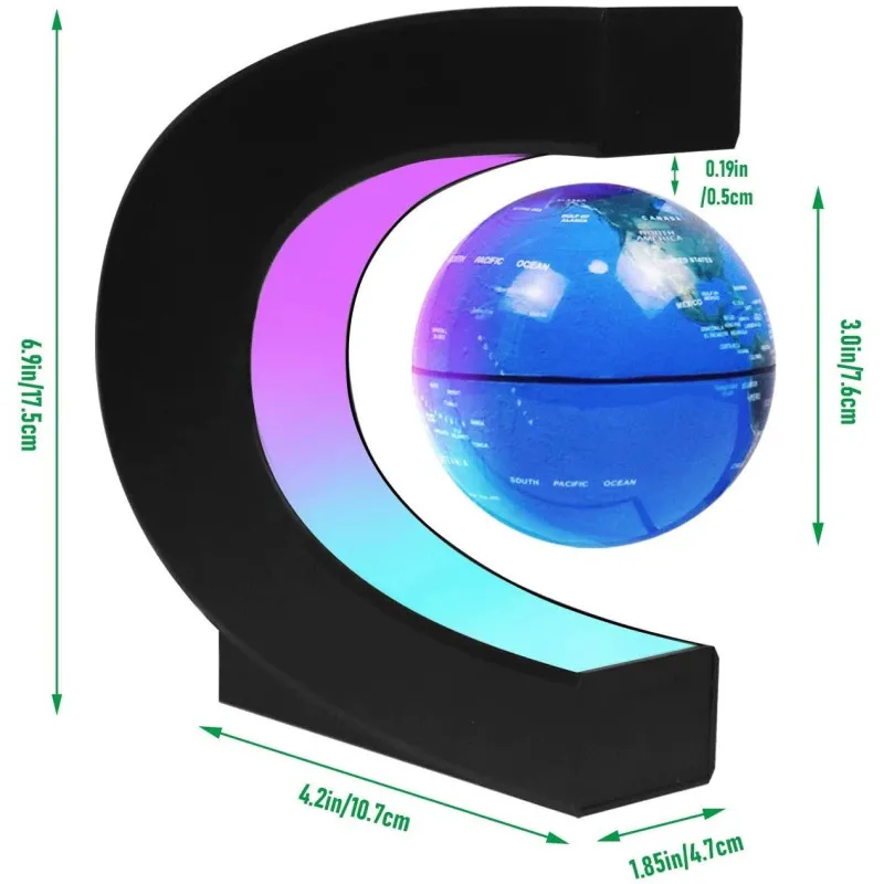 Glob anti-gravitațional plutitor magnetic Harta lumii cu lumină LED