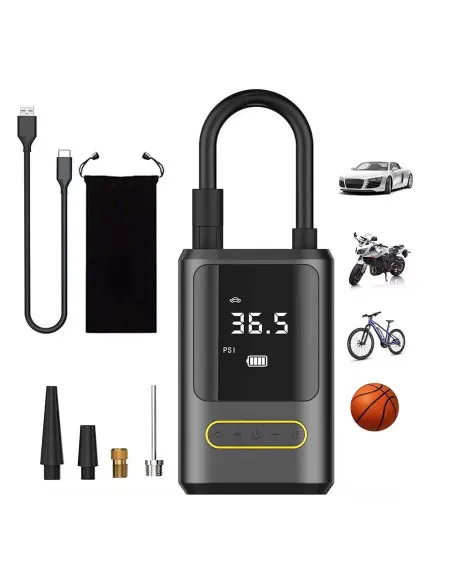 Compresor auto portabil digital aer wireless 7.4V, 50W,2 x 2000mAh lanterna LED, lumina SOS