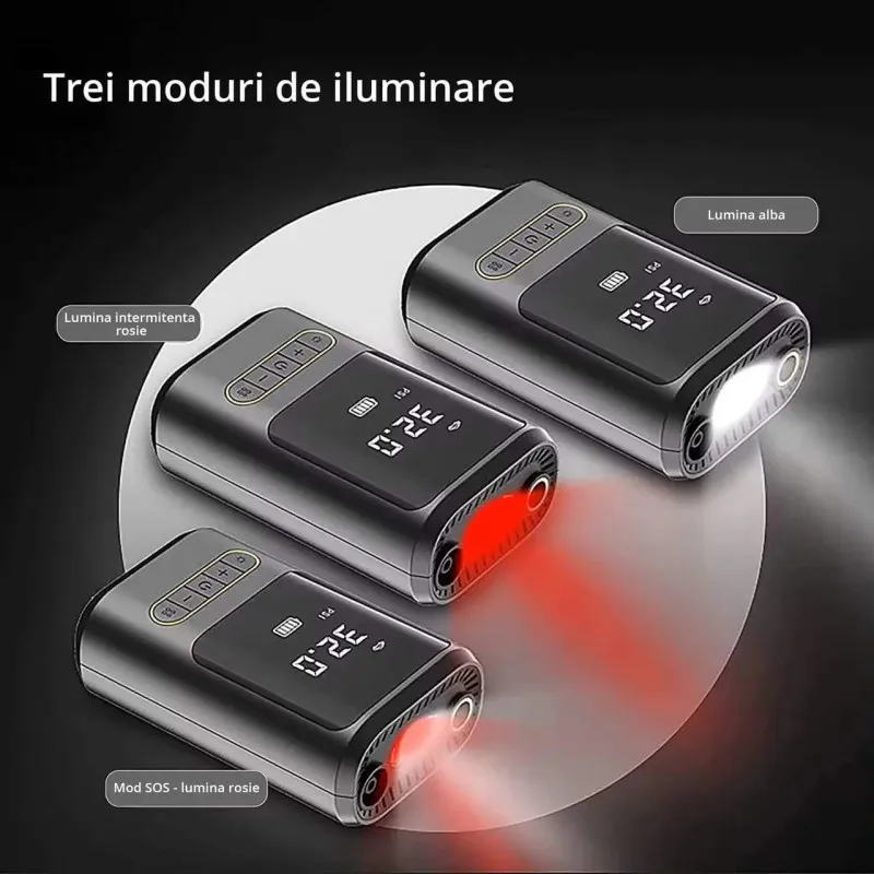 Compresor auto portabil digital aer wireless 7.4V, 50W,2 x 2000mAh lanterna LED, lumina SOS