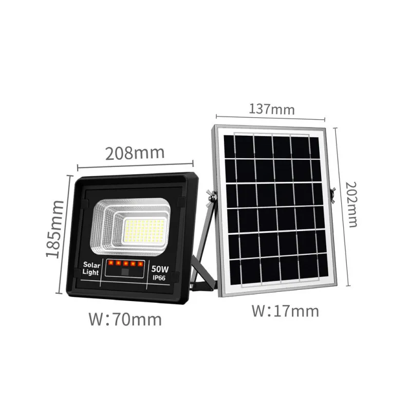 Proiector Solar IP66 cu Telecomandă și Senzor,50W/100W/150W/200W/300W/400W/500W/600W/1200W Negru