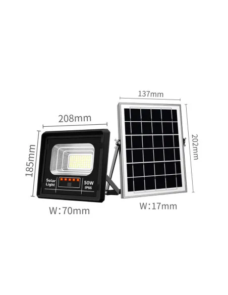 Proiector Solar IP66 cu Telecomandă și Senzor,50W/100W/150W/200W/300W/400W/500W/600W/1200W Negru