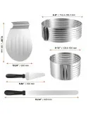 Set 5 Piese pentru Tăierea Tortului cu 2 Inele Ajustabile cu spatule si cutit – Accesoriu Patiserie