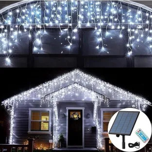Instalatie Solara franjuri, turturi ingali, lungime12m , 300 led-uri, diverse culori