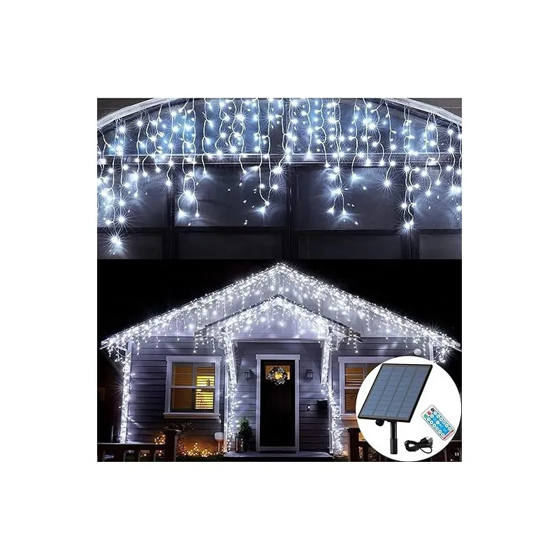 Instalatie Solara franjuri, turturi ingali, lungime12m , 300 led-uri, diverse culori
