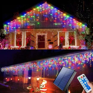 Instalatie Solara franjuri, turturi ingali, lungime12m , 300 led-uri, diverse culori 2