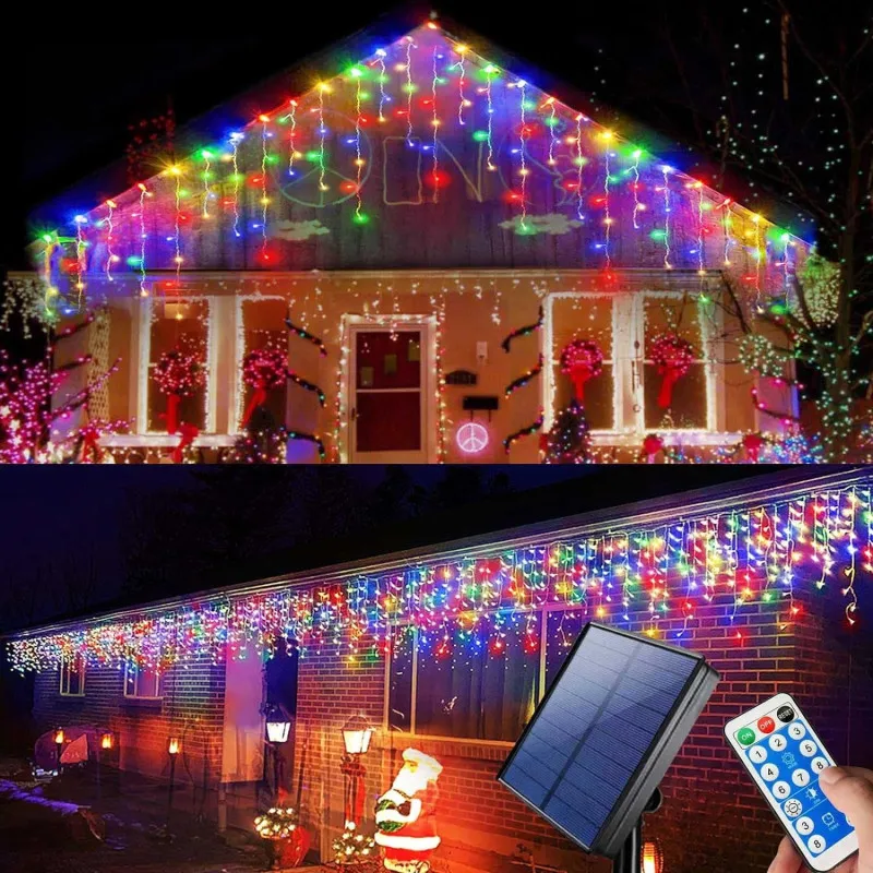 Instalatie Solara franjuri, turturi ingali, lungime12m , 300 led-uri, diverse culori