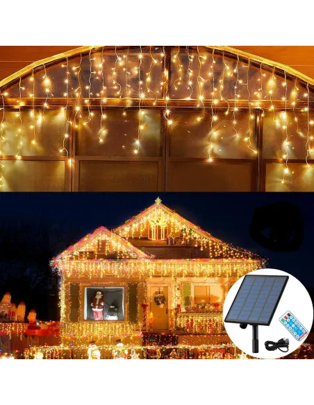 Instalatie Solara franjuri, turturi ingali, lungime12m , 300 led-uri, diverse culori