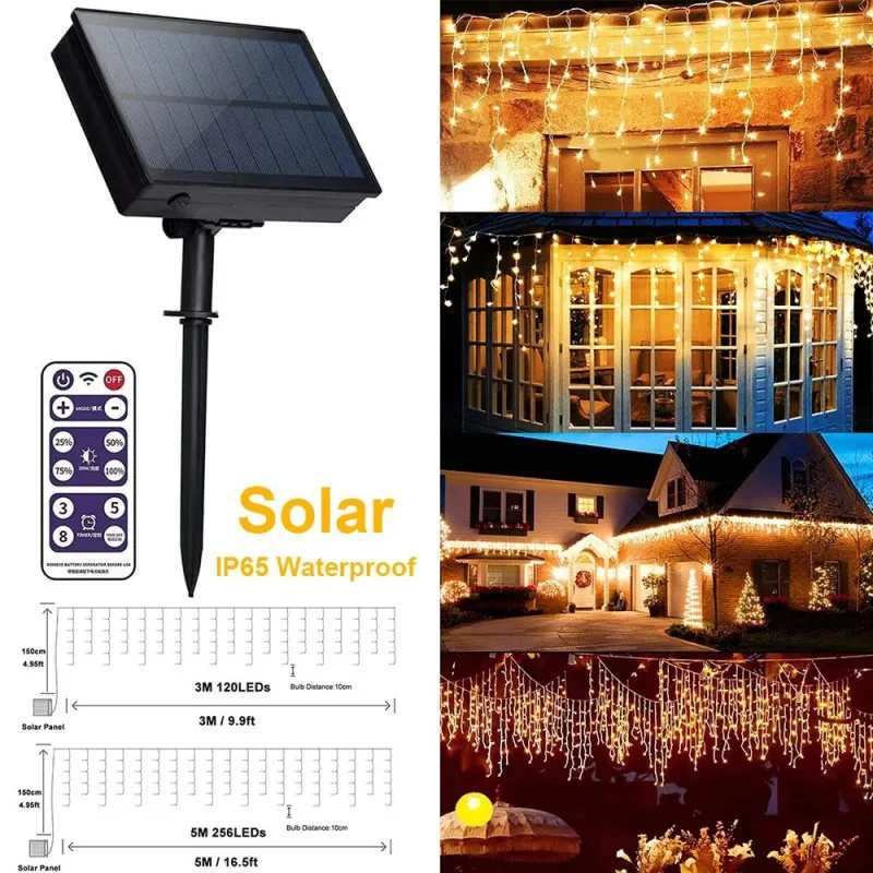 Instalatie Solara franjuri, turturi ingali, lungime12m , 300 led-uri, diverse culori
