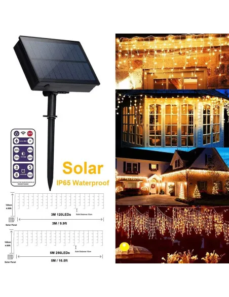 Instalatie Solara franjuri, turturi ingali, lungime12m , 300 led-uri, diverse culori