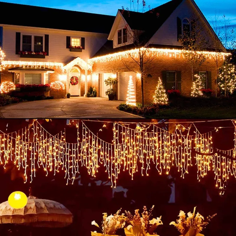 Instalatie Solara franjuri, turturi ingali, lungime12m , 300 led-uri, diverse culori