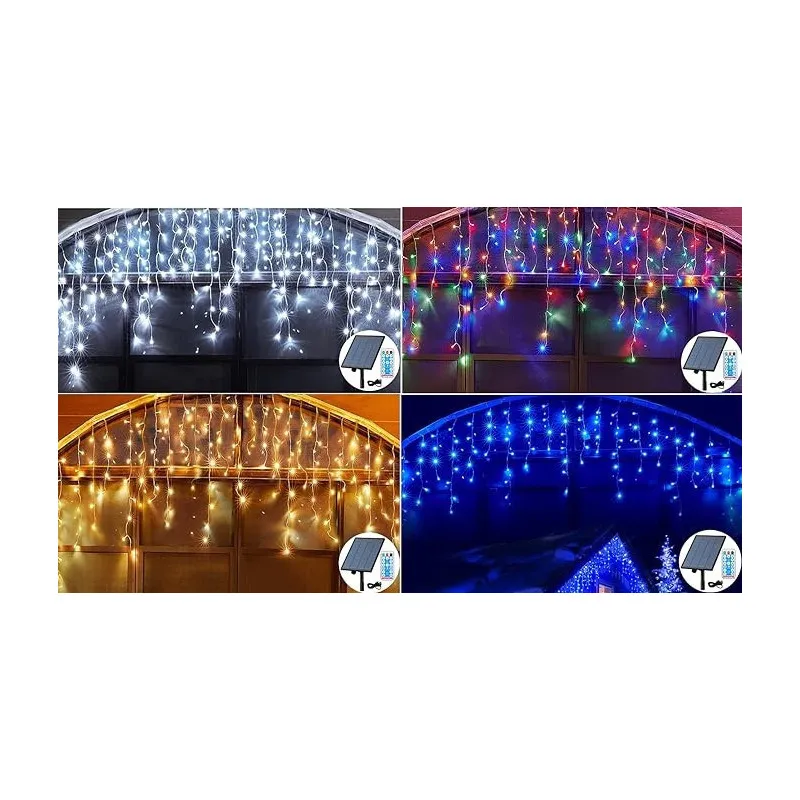 Instalatie Solara franjuri, turturi ingali, lungime12m , 300 led-uri, diverse culori